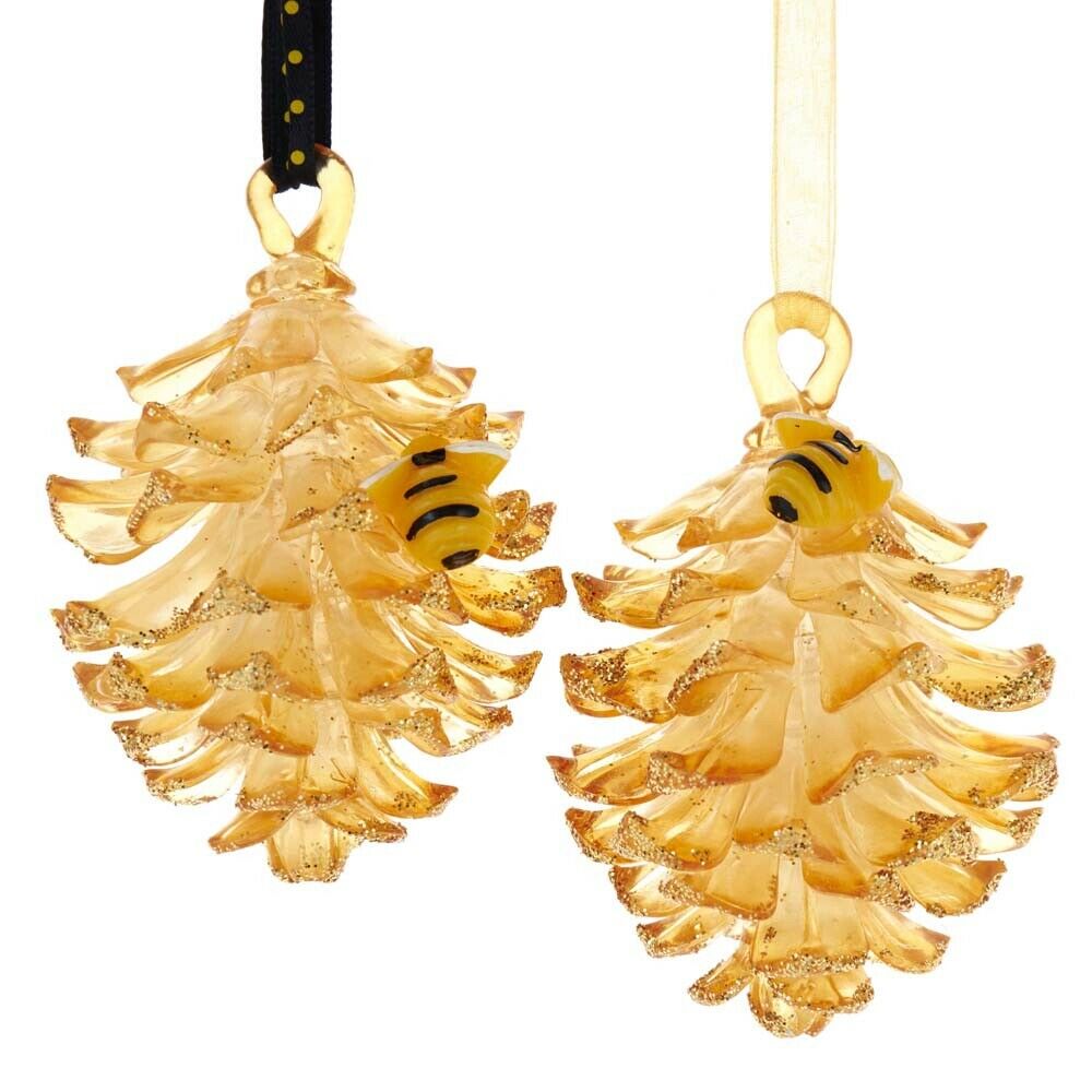 Set of 2 Gold Pinecone Ornaments