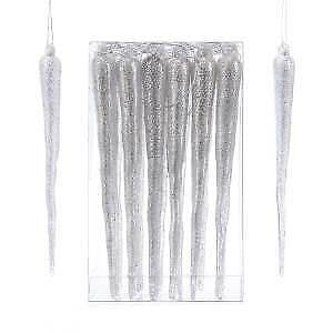 Silver Glittered Icicle Ornaments, 24-Piece Box Set