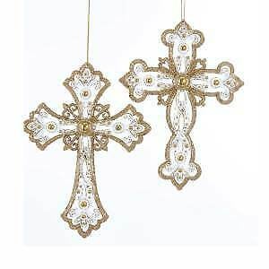 Set of 2 Gold and Silver Cross Ornaments