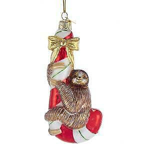 Noble Gems™ Sloth On Candy Cane Glass Ornament