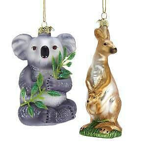 Set of 2 Noble Gems™ Koala and Kangaroo Glass Ornaments