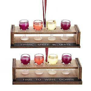 Set of 2 Wooden Wine Tasting Flight Ornaments