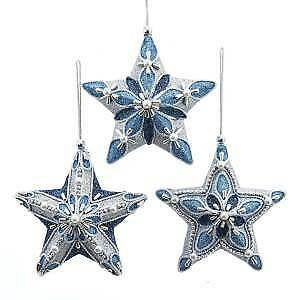 Set of 3 Blue With Silver Star Ornaments