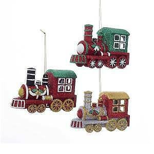 Set of 3 Glitter Train Ornaments