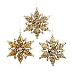 Set of 3 Gold and Platinum Snowflake Ornaments