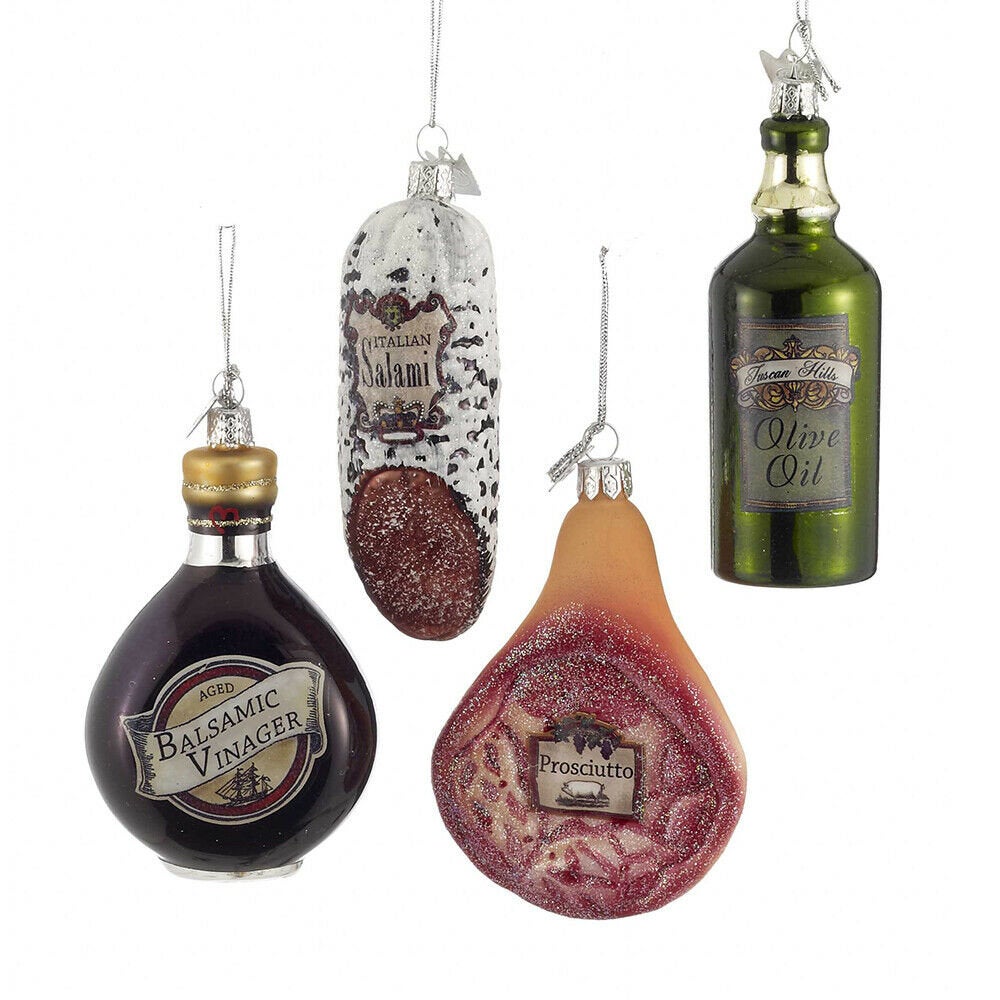 Set of 4 Noble Gems™ Italian Food Glass Ornaments